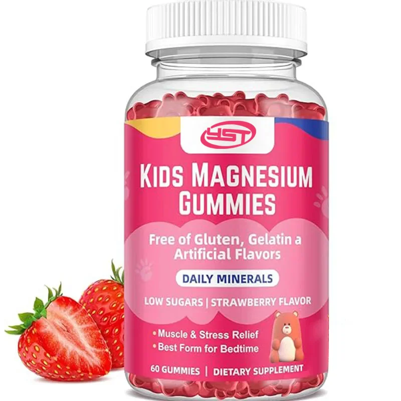 Children's Magnesium Soft Candy - Magnesium Citrate+Vitamin B6 and D3- Pure Strawberry Flavor 60 capsules