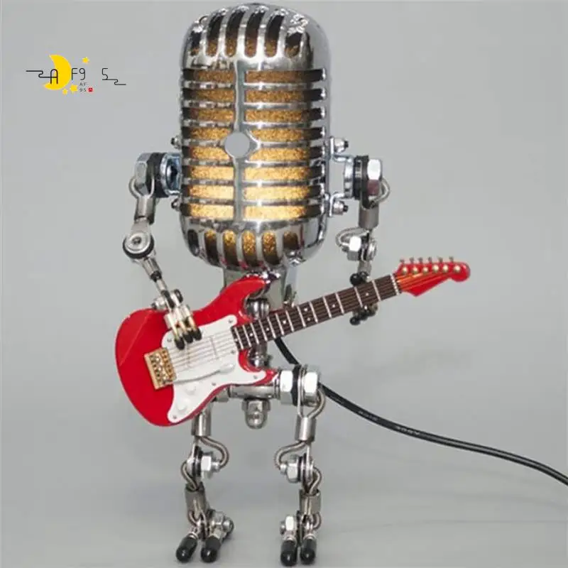 

AF95-Retro Style Vintage Microphone Robot Desk Lamp, Vintage Microphone Robot Touch Dimmer Lamp Table Lamp Durable Easy To Use W