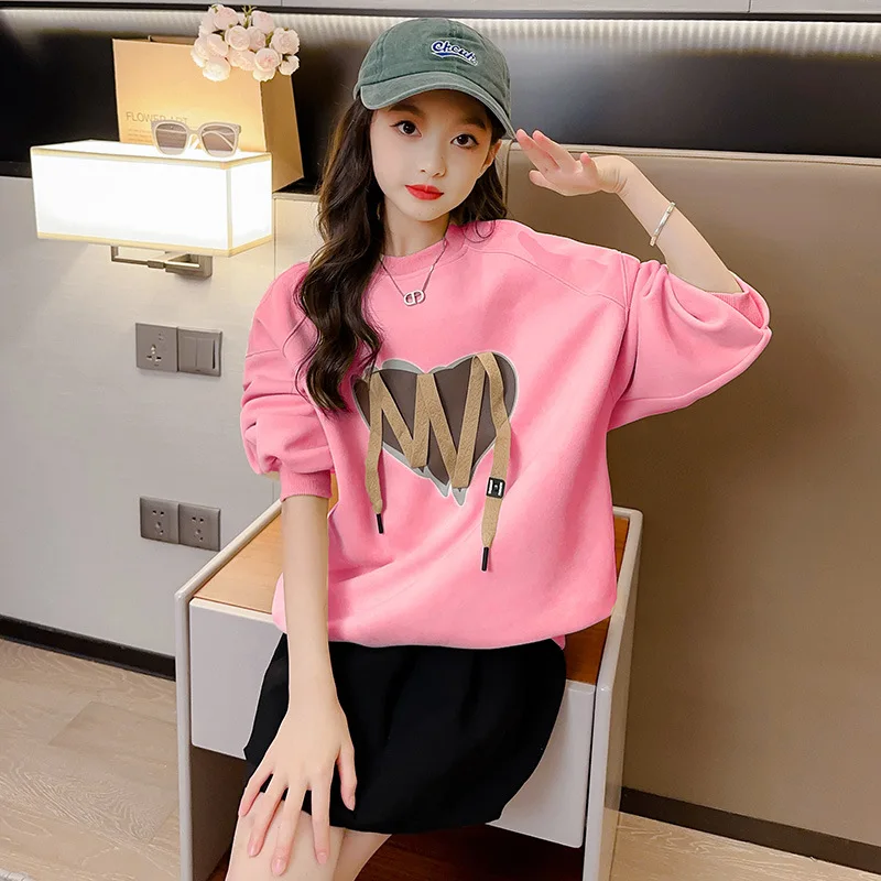 

Korean Spring Autumn School Girl Long Sleeve Sport Shirts Teenager Girl Webbing Printed Sweatshirts Child Girl Tops 4-14Yrs