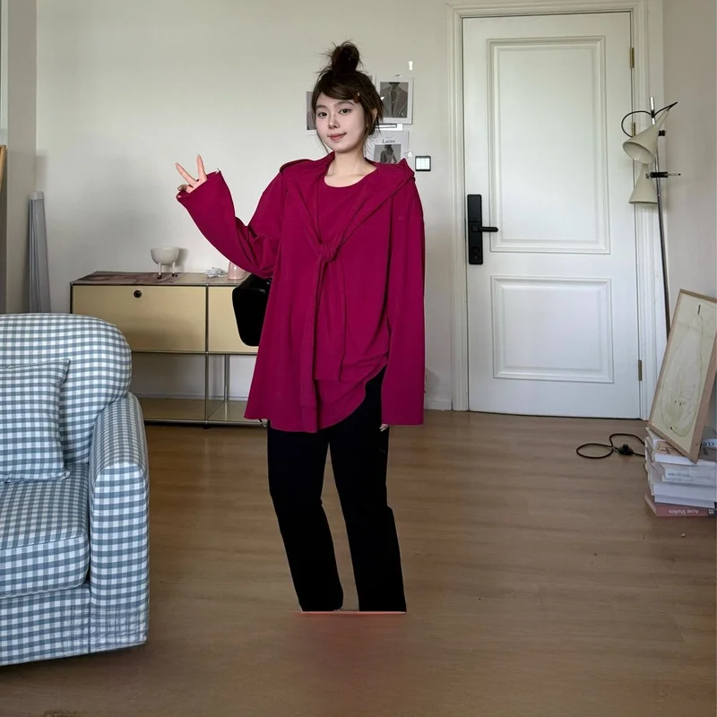 

JINGU: Новая женская толстовка с капюшоном в корейском стиле, имитация двухслойности, с оригинальным дизайном, на раннюю осень, повседневная, с длинным рукавом.