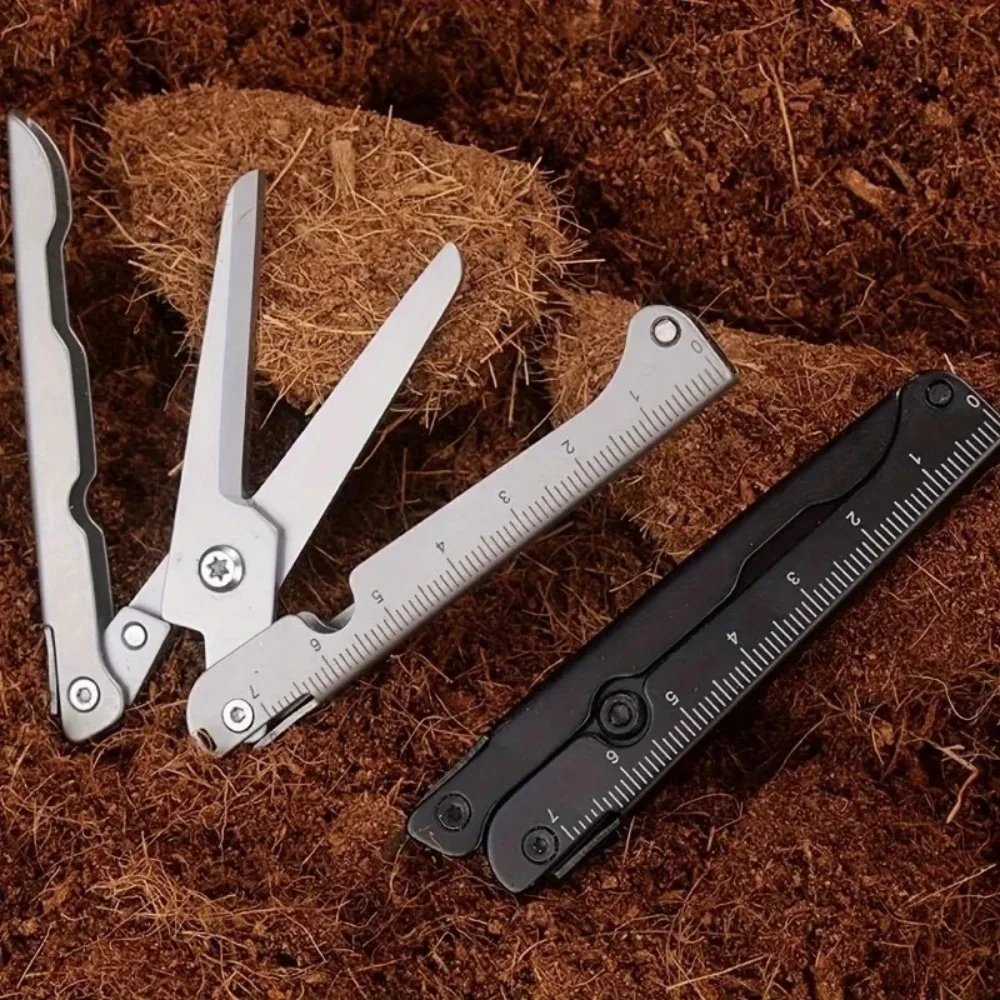 Portable Multifunctional Folding Scissors, Stainless Steel Outdoor Survival Tool for Camping Fishing Hunting With markings
