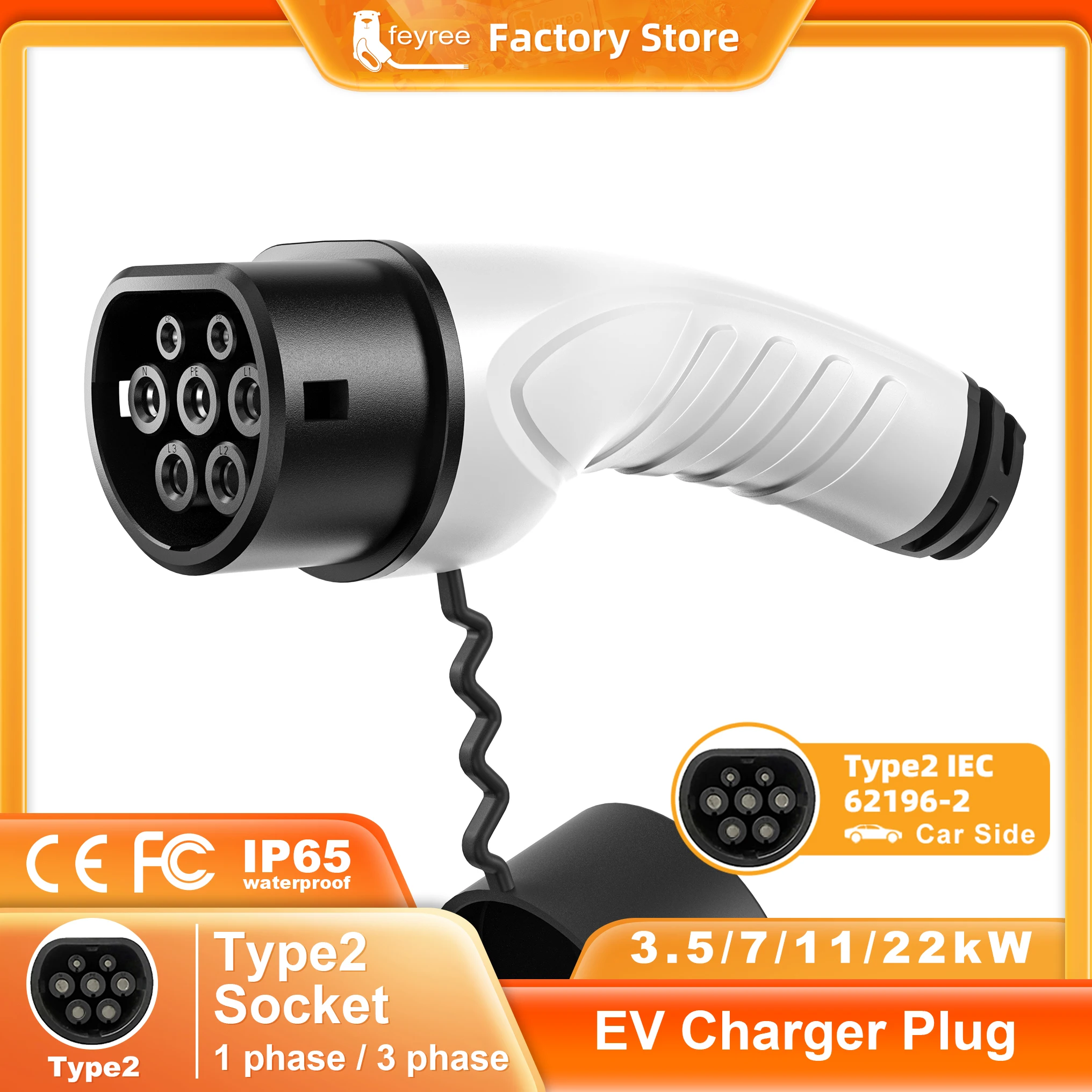 Feyree Type2 Вилка зарядного устройства для электромобилей IEC 62196 Зарядное устройство EVSE Женский преобразователь IEC 62196 16A 32A для зарядной станции электромобилей