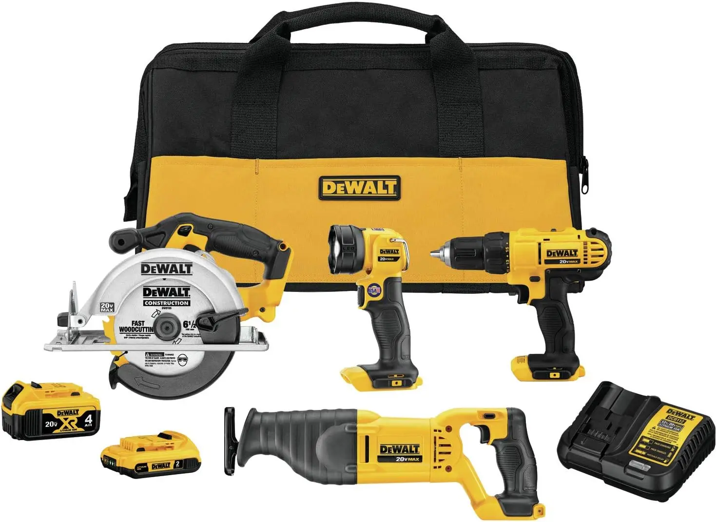 DEWALT 전동 공구 콤보 키트, 배터리 및 충전기 포함 무선 전동 공구 세트, DCK445D1M1, 최대 20V