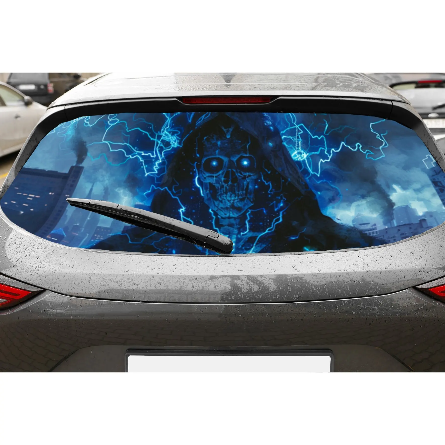 

Electric Glow Ghost Skull Print PVC Perforated Car Vinyl Wraps, Durable Car Rear Windshield Sticker, Waterproof Car Rear Window