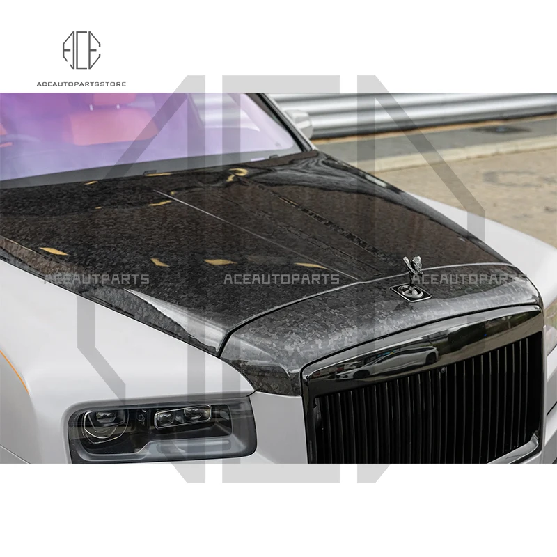 M style Dry Forged Carbon Fiber Front Hood for Rolls-Royce Cullinan 2018-IN Dry Carbon Fiber Engine Bonnet Cover