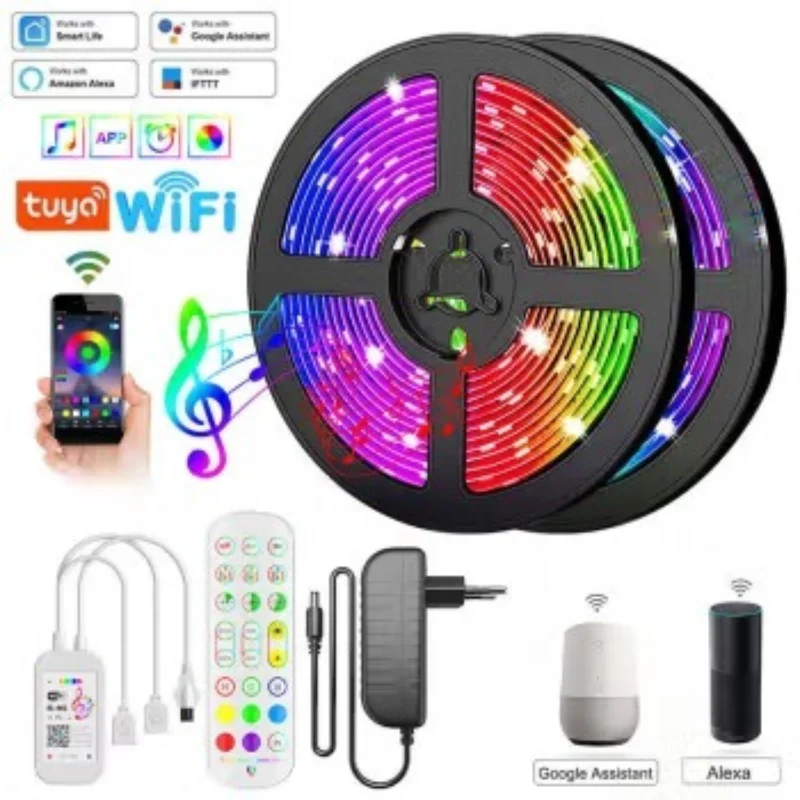 

RGB LED light strip with Bluetooth, flexible neon tape, works with Alexa, music, Christmas decoration, WiFi, infrared, 10M, 20M,