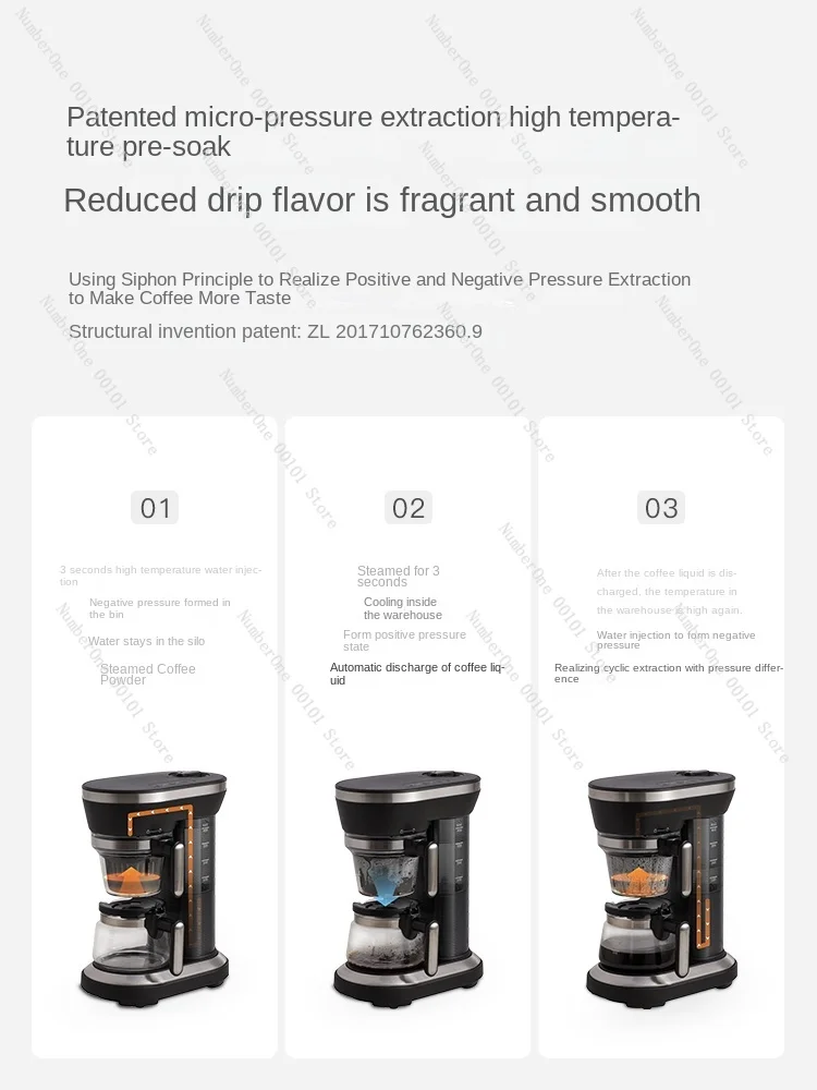 Instant coffee machine Small household American automatic grinding and brewing machine Micro pressure drip coffee image 3