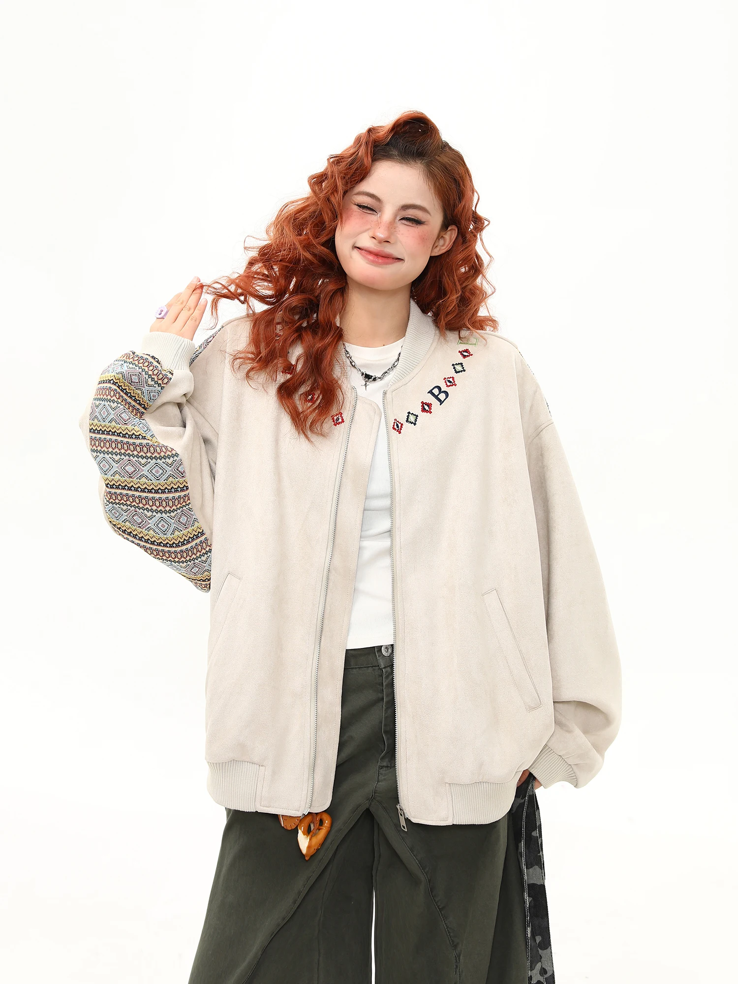 

Дикий Азаз Американский Ретро Этнический Sle Вязаный Вышитый Бейсбольный Джет Свободный Повседневный ex Джет Уличная одежда круглый Ne Zi...