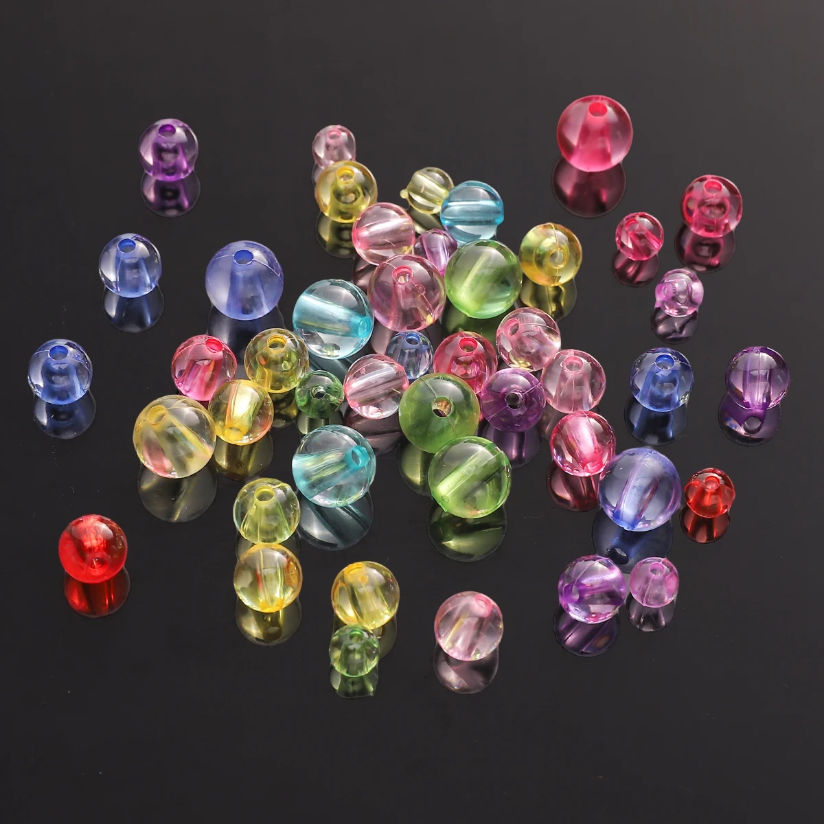 50-200Pcs 10/8/6mm Multi Color Acrylic Clear Round Beads Loose Spacer Beads For DIY Bracelet Necklace Jewelry Making Accessories