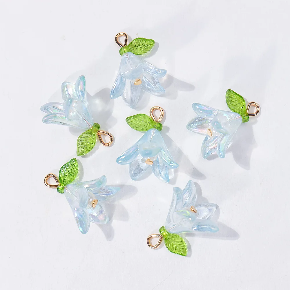 20 Stück niedliche Perlen-Lilien-Blumen-Anhänger, grüne Blattblume für DIY-Schmuckherstellung, Zubehör, handgefertigte Ohrringe, Halskette, Armband – Detail 2