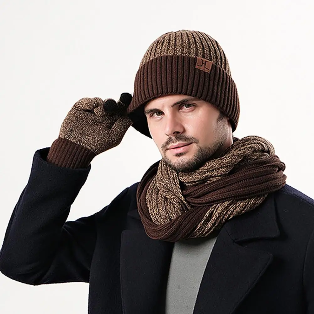 Gorro de invierno, gorro, bufanda, guantes, conjunto para mujeres y hombres, gorro de lana cálido, bufanda larga, calentador de cuello, guantes para pantalla táctil, conjunto 3 en 1