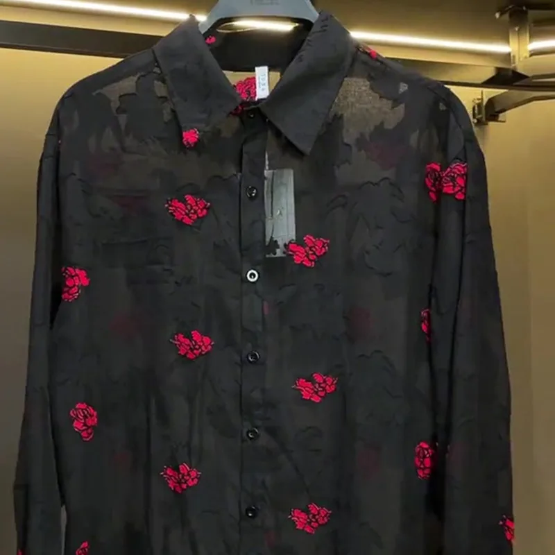 WVGA Summer New Men's Luxury Oversized Floral Trendy Simple Versatile Long Sleeve Shirt Niche Fashion Hollow Out Tops Ins W25337