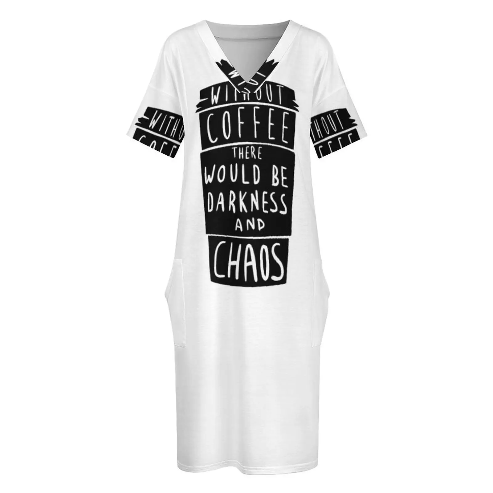 커피 없이는 어둠과 혼란이 있을 것입니다. 루즈 포켓 드레스 드레스 여름 여성 2025 여름 드레스 여성 2025