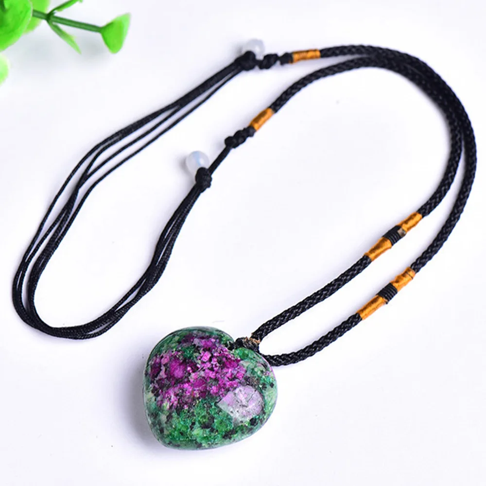 Natural Red Green Epidote Zoisite Love Heart Pendant Treasure Reiki Healing Energy Stone Meditation Necklace Jewelry Gift - Image 4