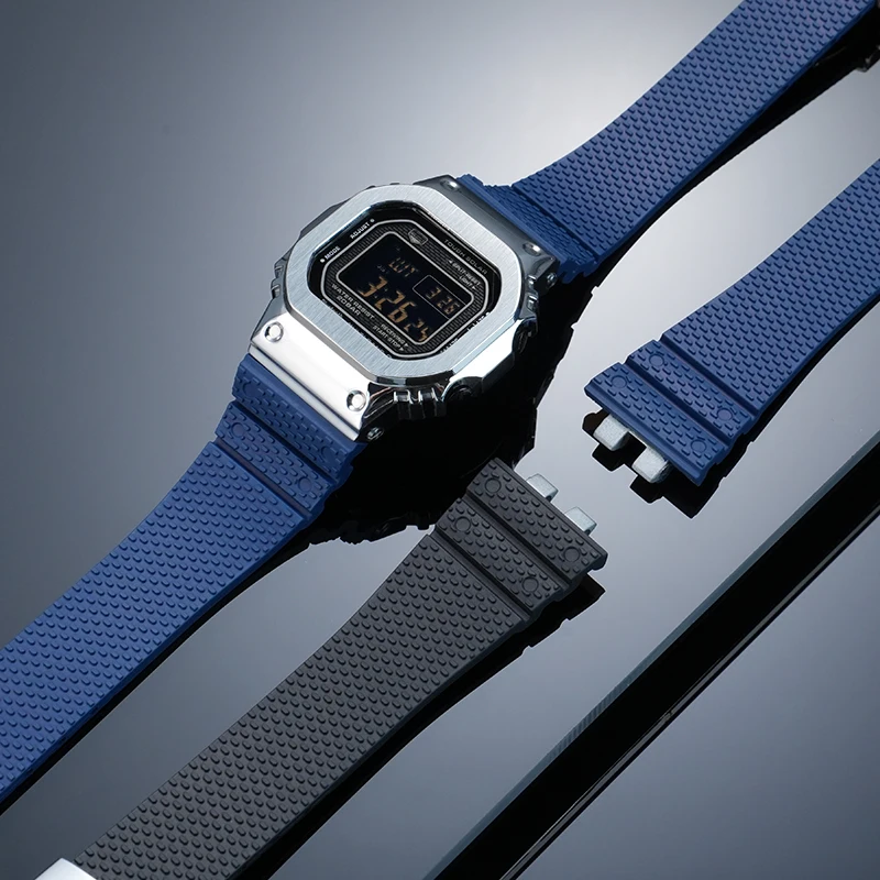 For Casio G-shock Series GMW-B5000 GM-B2100 FKM Watchband Men\'s Black Fluororubber Watch Strap for gmw-b5000 Waterproof Dustproo
