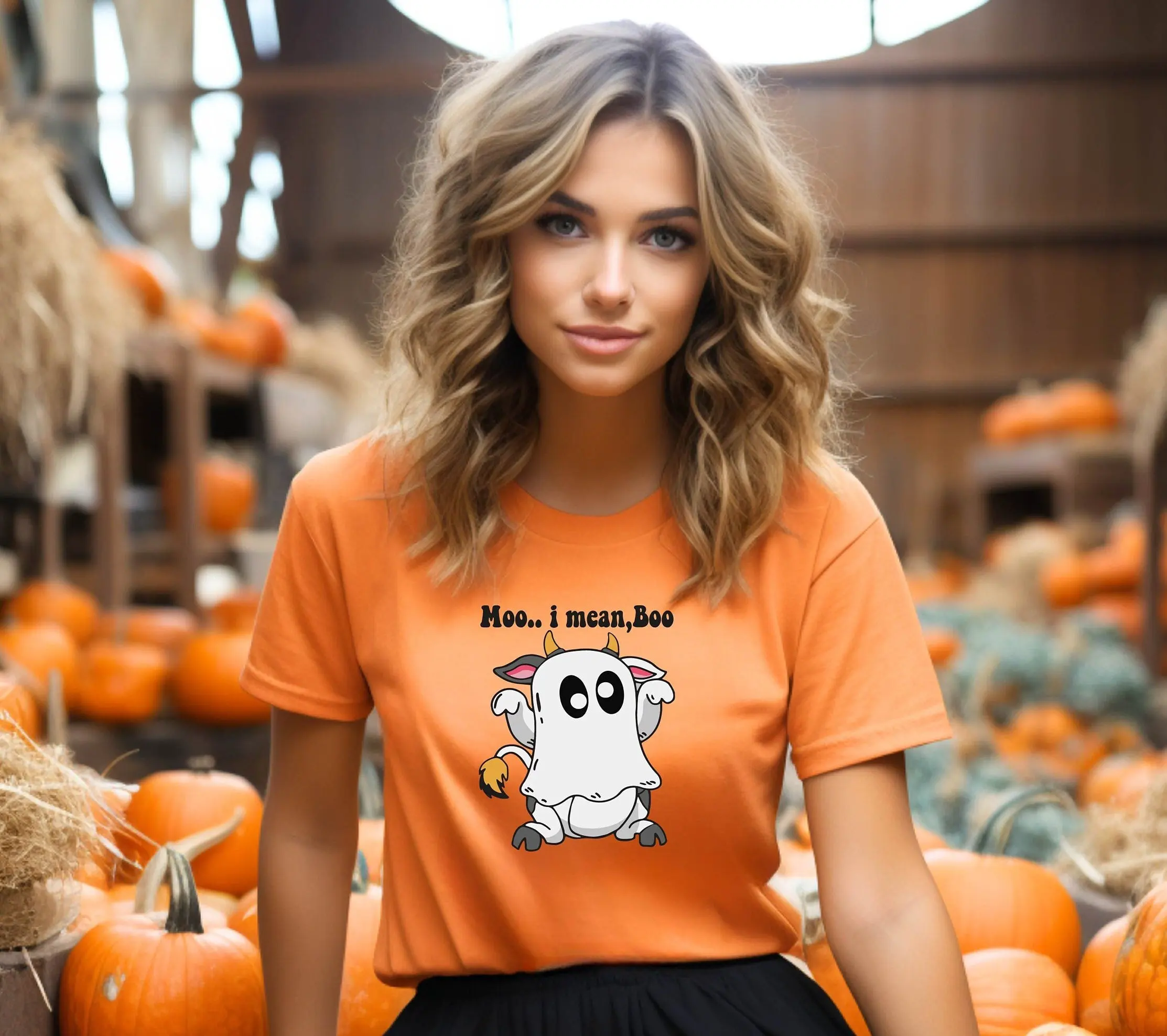 

Футболка Moo I Mean Boo с забавной коровой на Хэллоуин S Ghost Cute