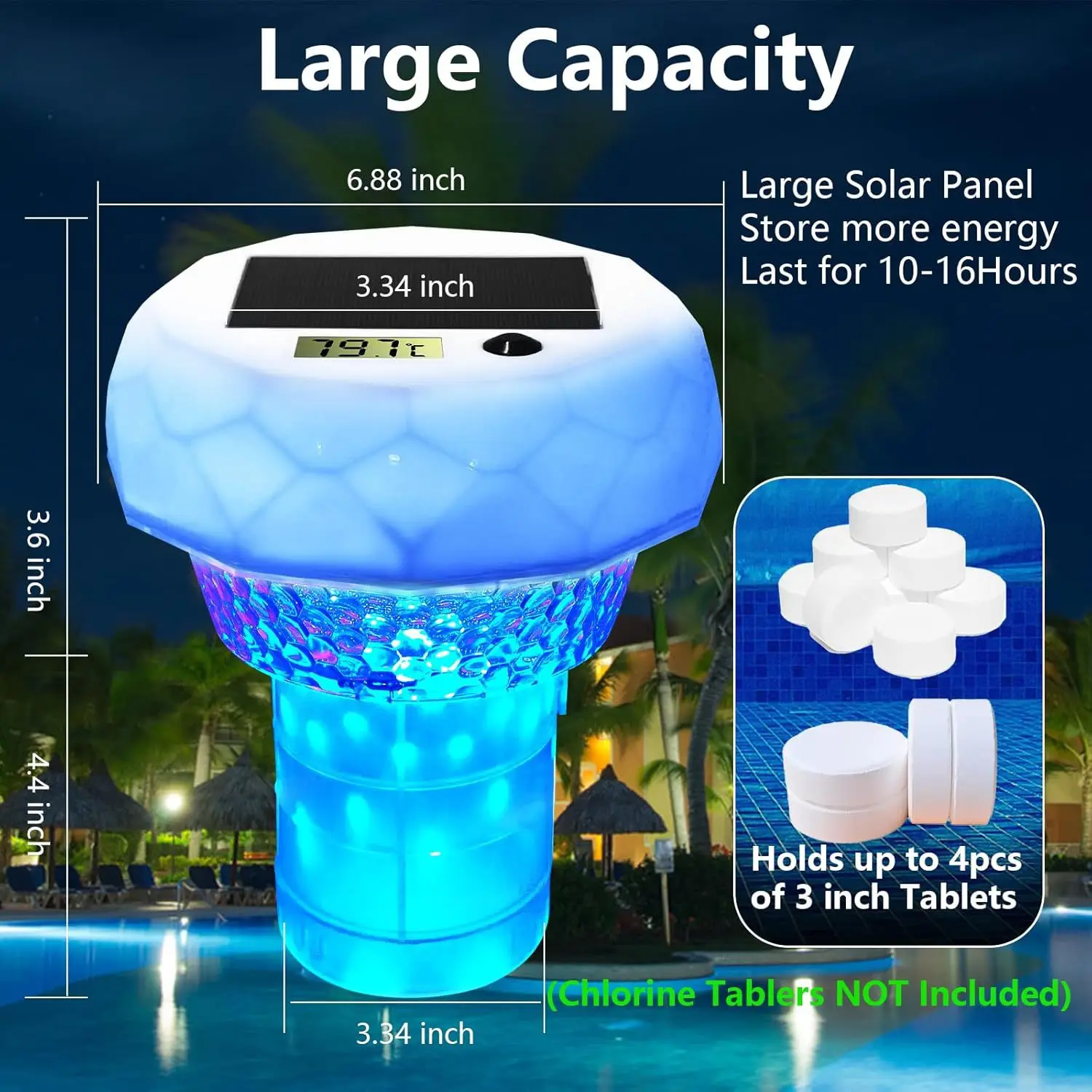 Floating Solar Light for Outdoor Water Features with Thermometer and Cleaning Box IP68 Certified for Durability