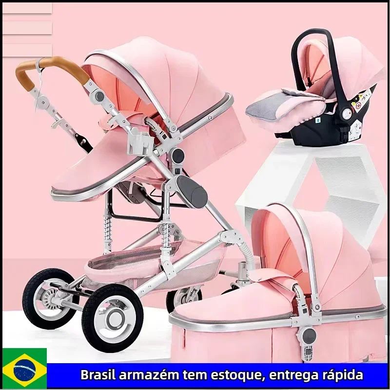 baby stroller 3 in 1 with car seat,Luxury Multifunctional  BABY carriage,pink Folding baby stroller,High Landscape newborn car