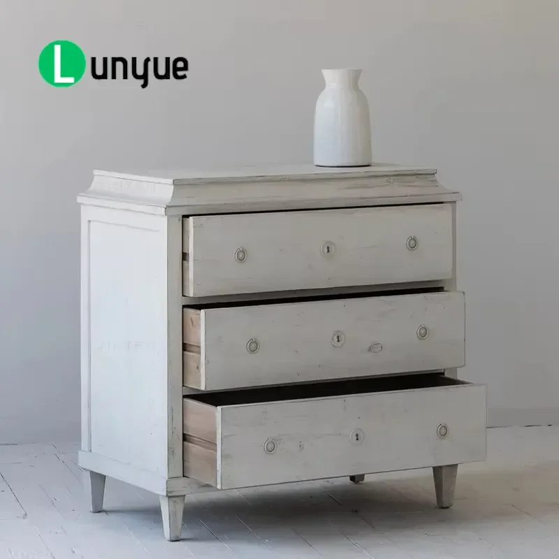 Antique Wooden Three Drawer Dresser Chest Farmhouse Style Storage Cabinet for Bedroom Living Room Hotel Lobby Apartment