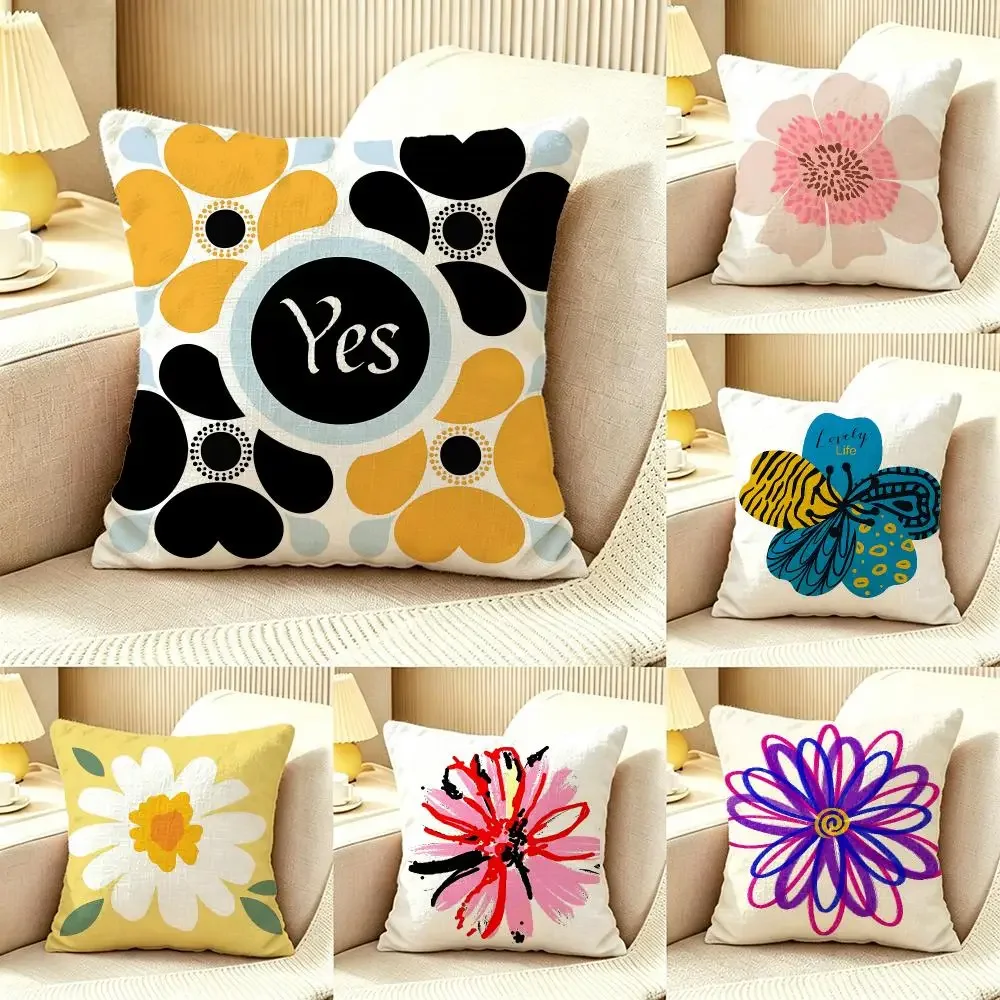 Minimal Hand Drawn Flower Text Cushion Cover Pillow Cover Nordic Minimalist Throw DoubleSided Print Cushion Case for Sofa Bedroo