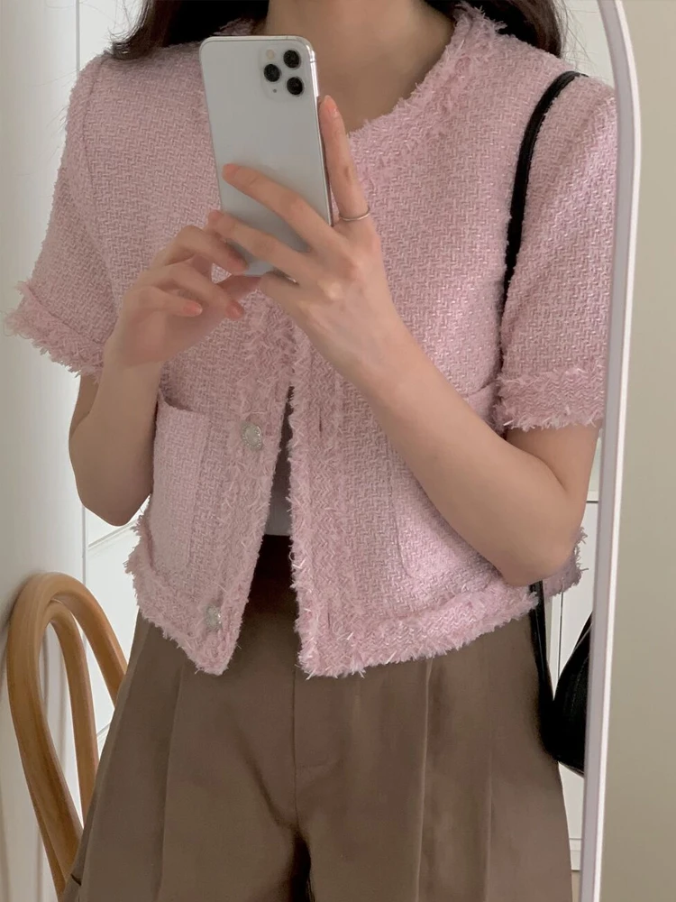 Chique ort Sve round Ne Single Button Design Sensation Bovenkleding Dames Faion Spring 2024 Ele Commute Sle Top