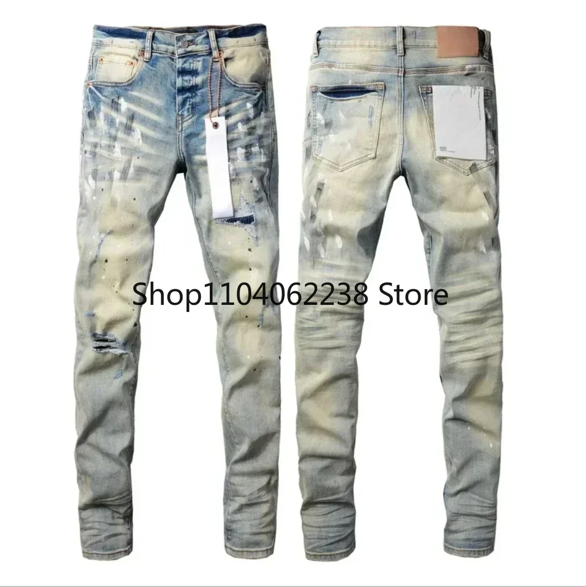 

New Purples jeans Men with High street blue print letters trousers Fashion brand Repair Low Rise Skinny Denim pants