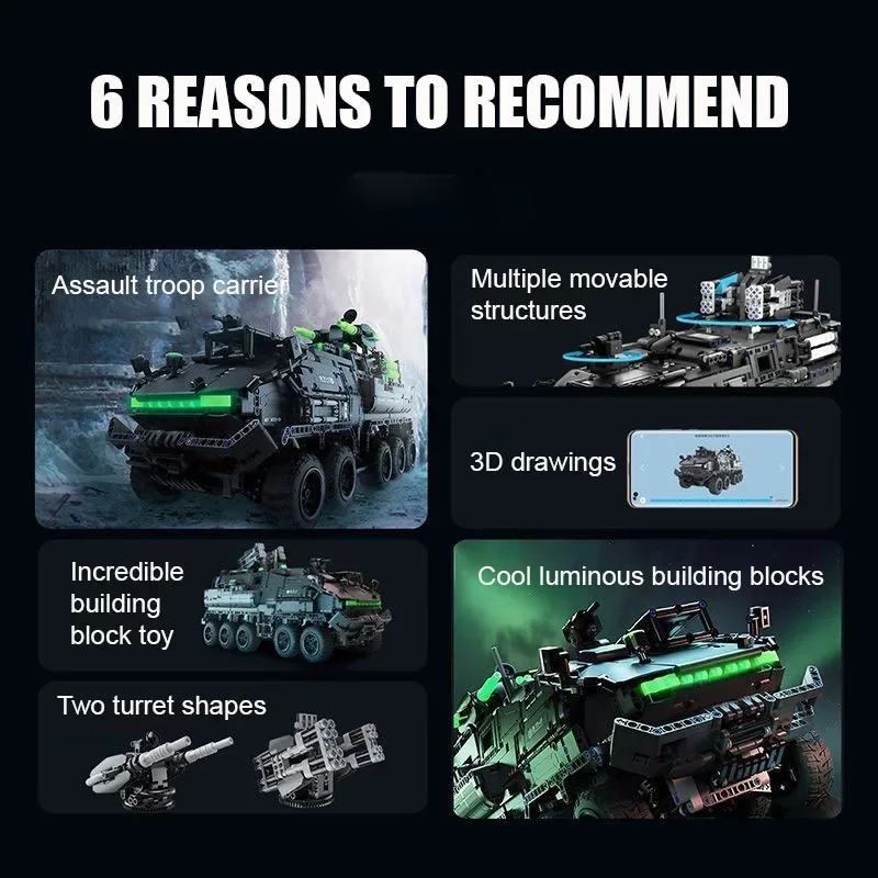 Heavy Transport Truck Building Block Set 3D Tank Transport Truck Puzzle Model DIY Assembly Toy Collection Military Model Gift