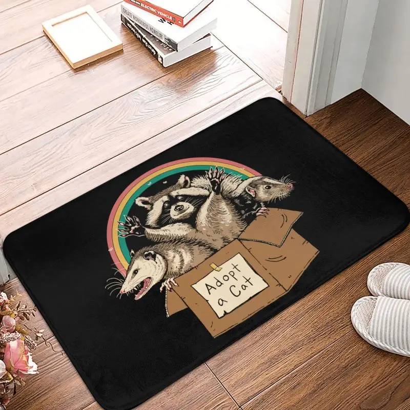 Raccoon Door Floor Kitchen Bath Mats Anti-Slip Outdoor Adopt Forbidden Cats Doormat Bedroom Balcony Entrance Carpet Rug