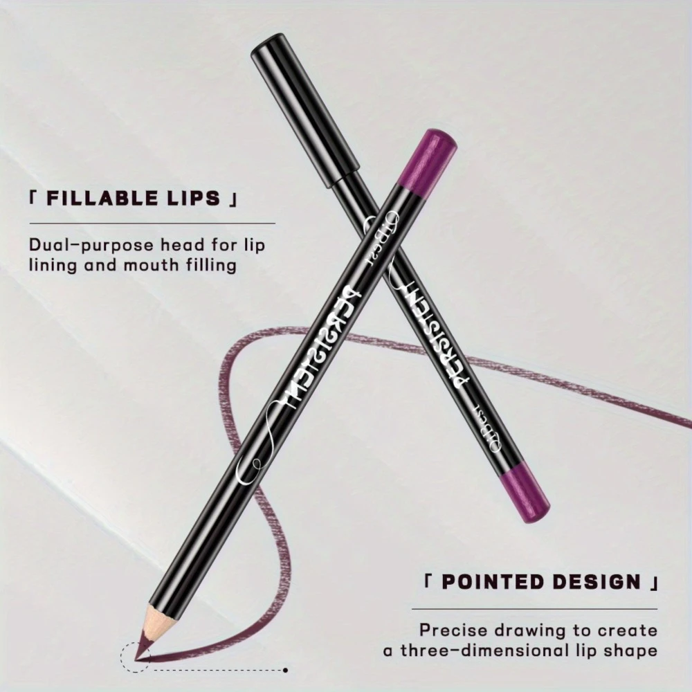 Conjunto de lápis de batom nude fosco, 12 cores, longa duração, à prova d'água, delineador labial de alta pigmentação, ferramentas de maquiagem labial