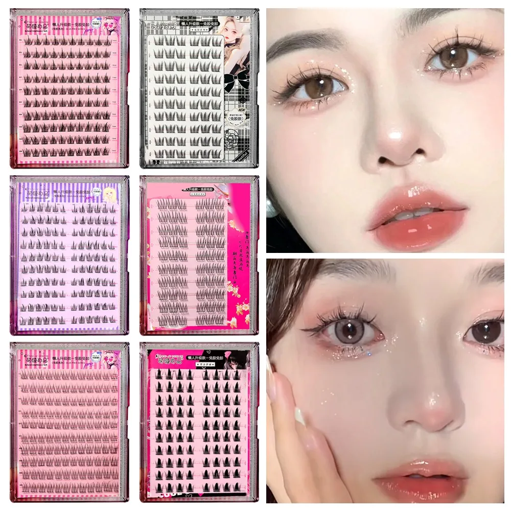 Press on Glue-Free Realistic False Eyelashes Natural Look Reusable Self Adhesive Cluster Lashes Black No Glue Needed