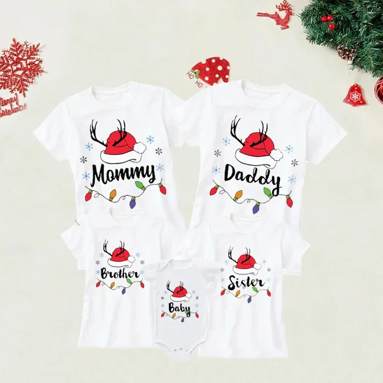 

Рождественский образ, одинаковая футболка для всей семьи, футболка с короткими рукавами и круглым вырезом, праздничная одежда для мамы, папы и детей, милые рождественские футболки, праздничный подарок