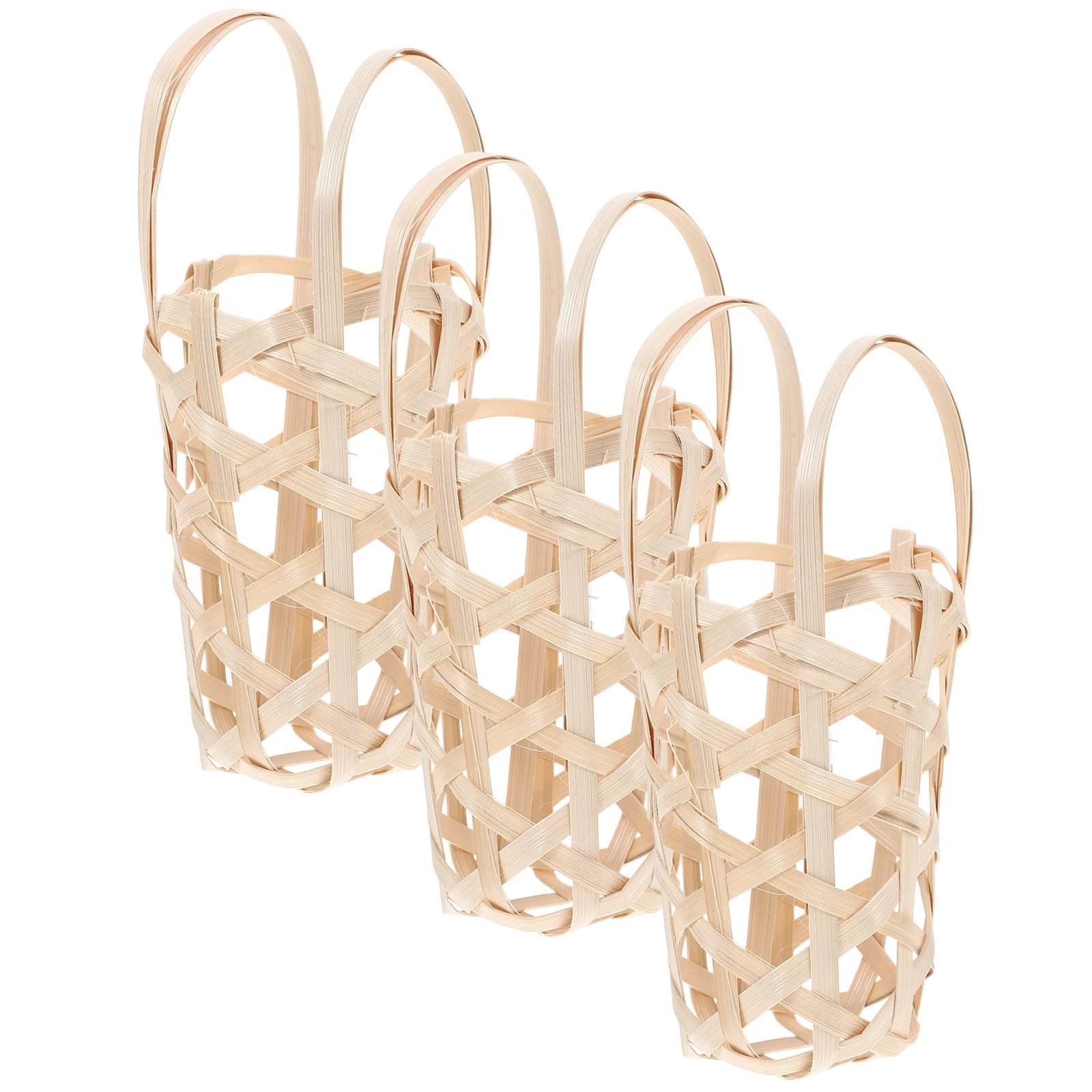 

3pcs Bamboo Storage Basket With Handle Large Capacity Portable Organizer For Picnic Harvest Vegetables Fruits Snacks Garden