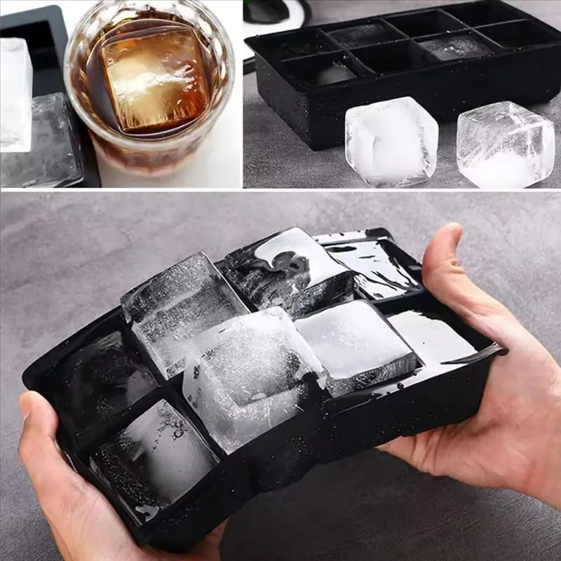 4/6/8 Grid Silicone Ice Cube Mold Large Square Ice Cube Tray Mold Without Lid Square Ice Cube Manufacturer Freezer Mold
