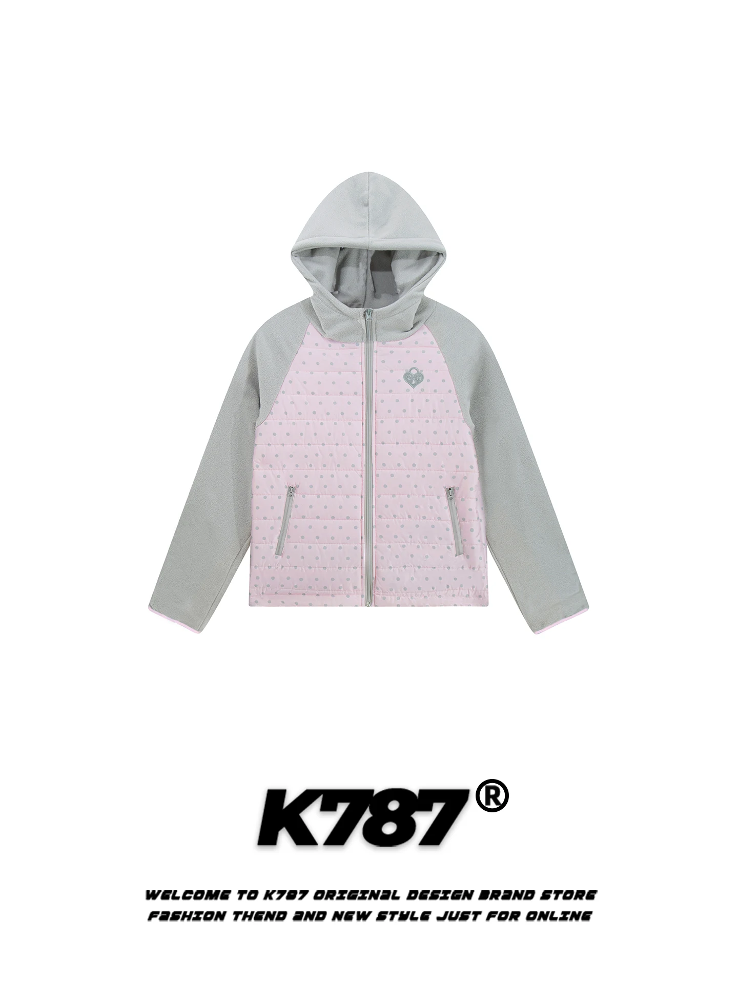 

Куртка-худи K787 в американском ретро-стиле с цветными блоками и принтом в горошек, свободная теплая зимняя верхняя одежда унисекс из хлопка с ребристой отделкой