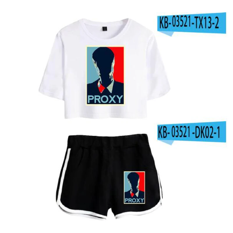 Cartoon Novelty Cute Creepypasta Print Short Sleeve Cool Sexy Shorts+lovely T-shirts Dew navel Pretty Girl suits Two Piece Set