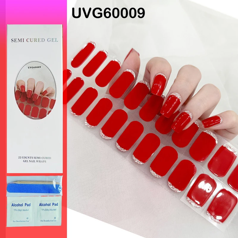 Franse Semi-Geharde Gel Nagel Wraps Patch Manicure Kunst Decor Uv Led Lamp Uitgehard Langdurige Gel Nail Stickers Volledige Nagel Stickers