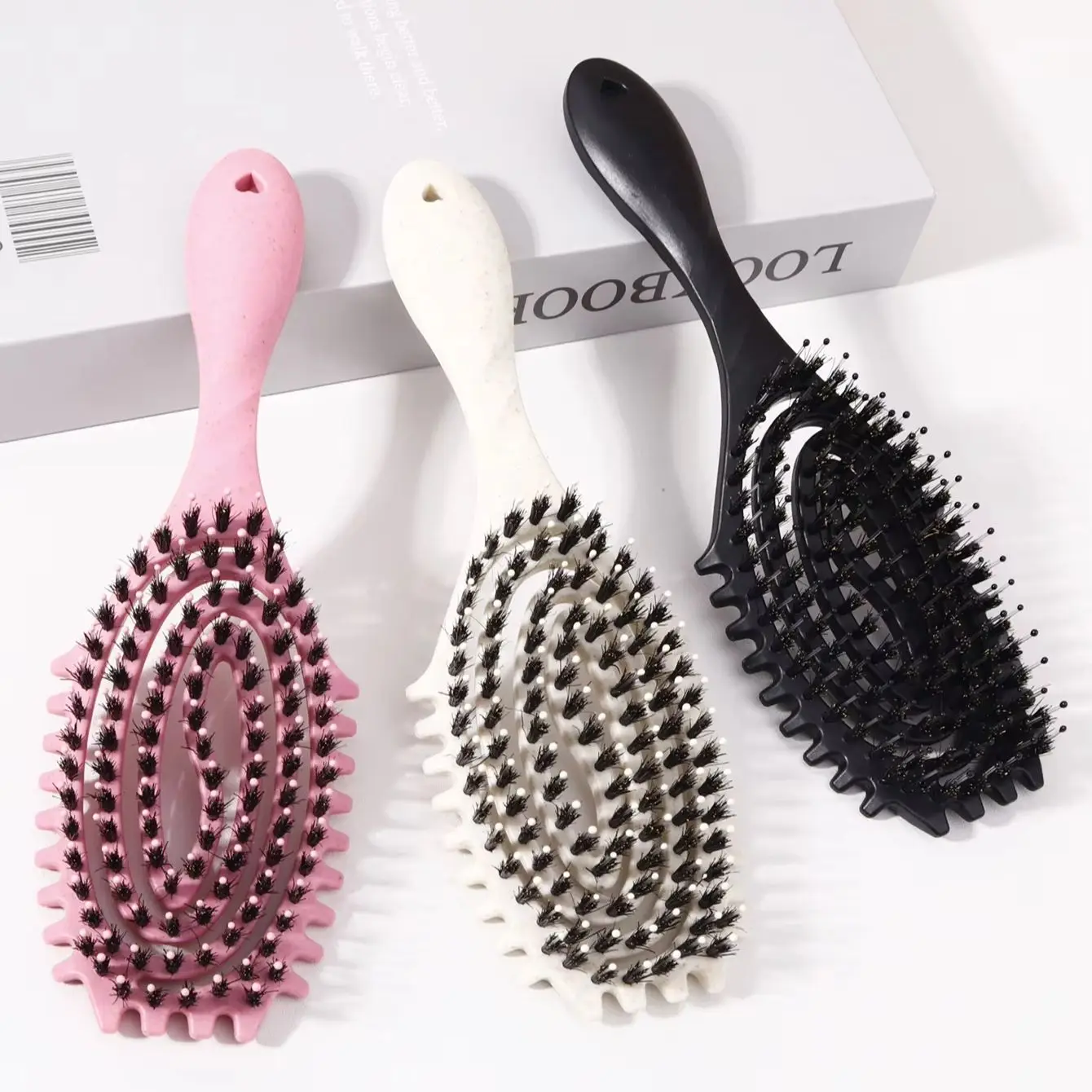 

Wheat straw scalp massage comb, ergonomic handle, hollow design smooth hair brush Special for real hair wigs