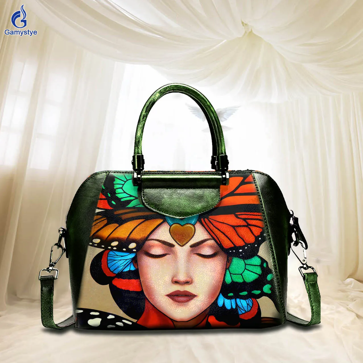 Art Hand-Painting Customize Totes Butterfly girl Women Bags Messenger Crossbody Handbag Togo Leather Cowhide Big Capacity Travel