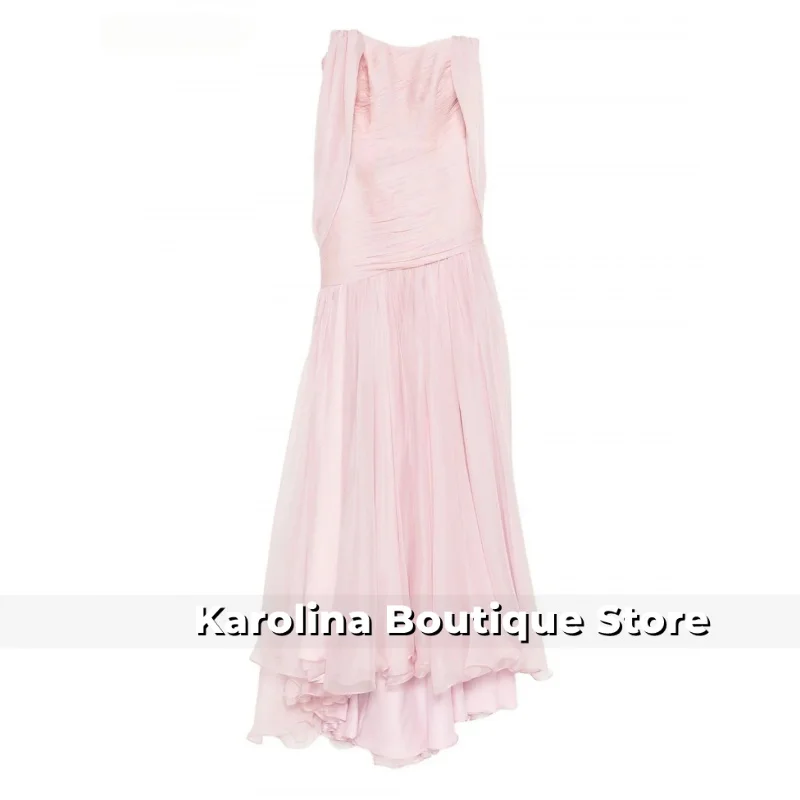 لامعة حورية البحر الوردي قبالة الكتف الطية فساتين طويلة حزب أثواب رسمية للنساء بلا أكمام فستان حفلات بسيط تخصيص