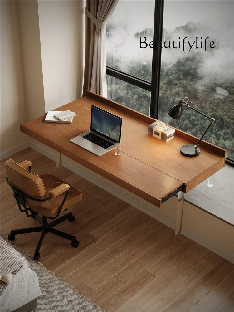

Solid wood acrylic bay window desk window sill transformation retractable integrated desktop writing study table