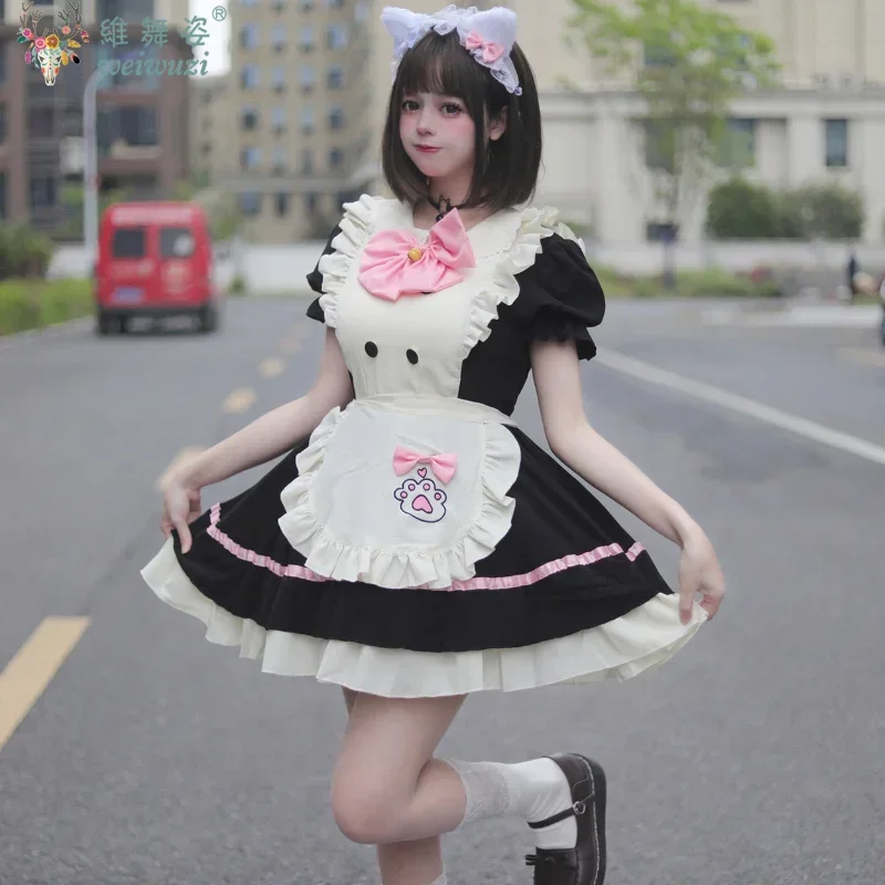 

Women Maid Outfit Lolita Cosplay Cute Sexy Erotic Kawaii Cafe Costume Cosplay Erotic Costumes Uniform Apron Dress Cute Bowknot