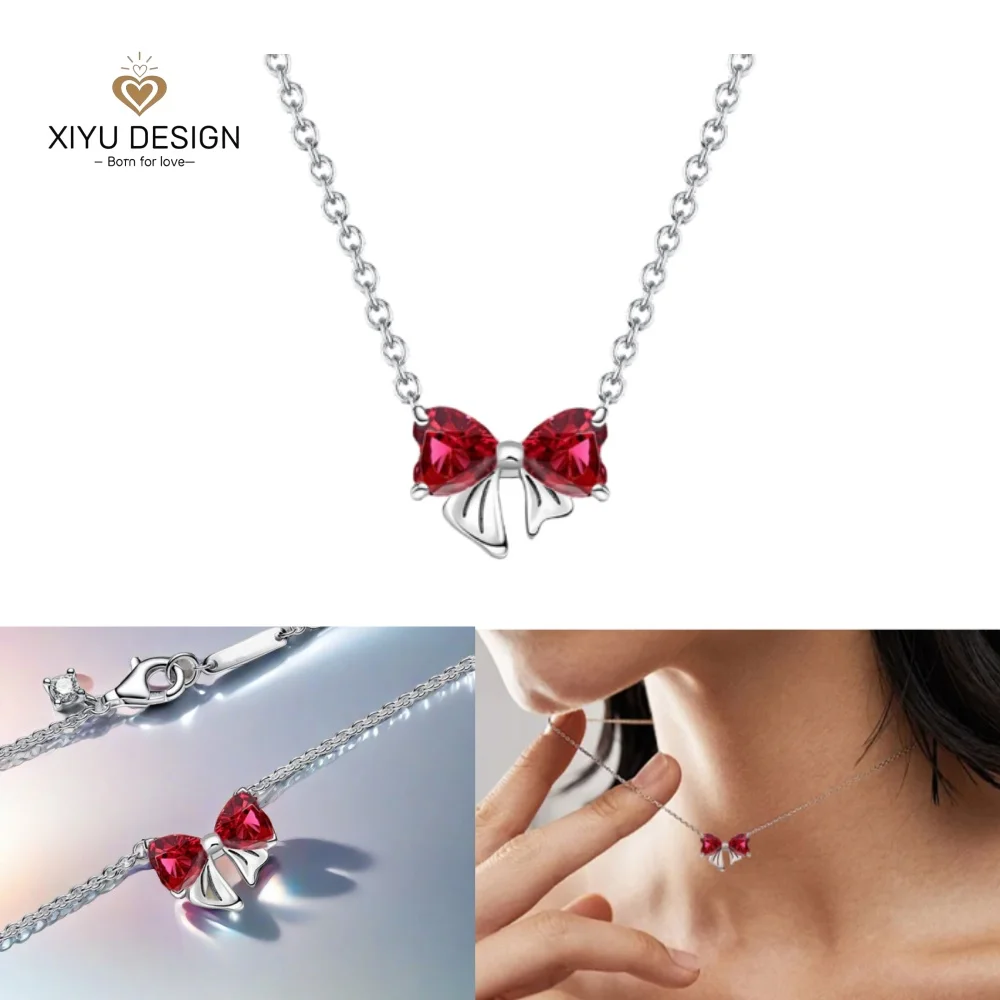 Christmas Party 925 Sterling Silver Red Bow Jewelry Set