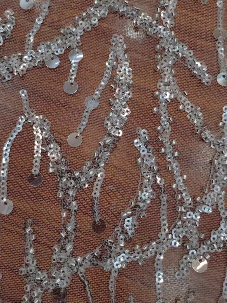 Classic Silver Sequined Tree Branch Lace Heavy Shining Sequins Wedding Dress DIY Lace