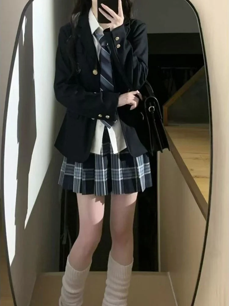 

Anime Senior Uniform Dark Blue Three Button Casual Jacket Autumn Winter New Style Layered Wear School Uniforms for Students