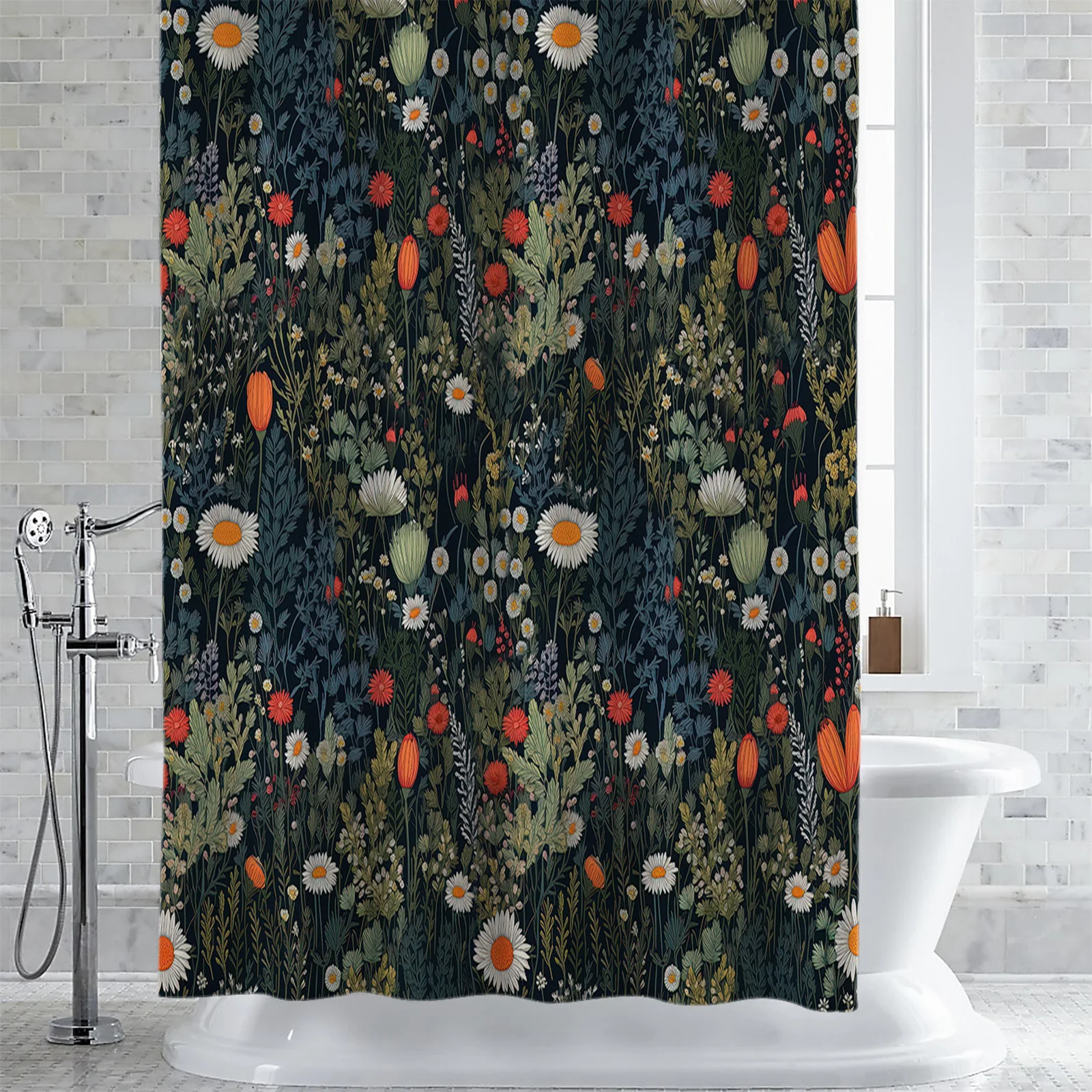 Flowers Leaves Chrysanthemums Shower Curtains Waterproof Bath Curtains Home Decor Modern Luxury Bathroom Curtain