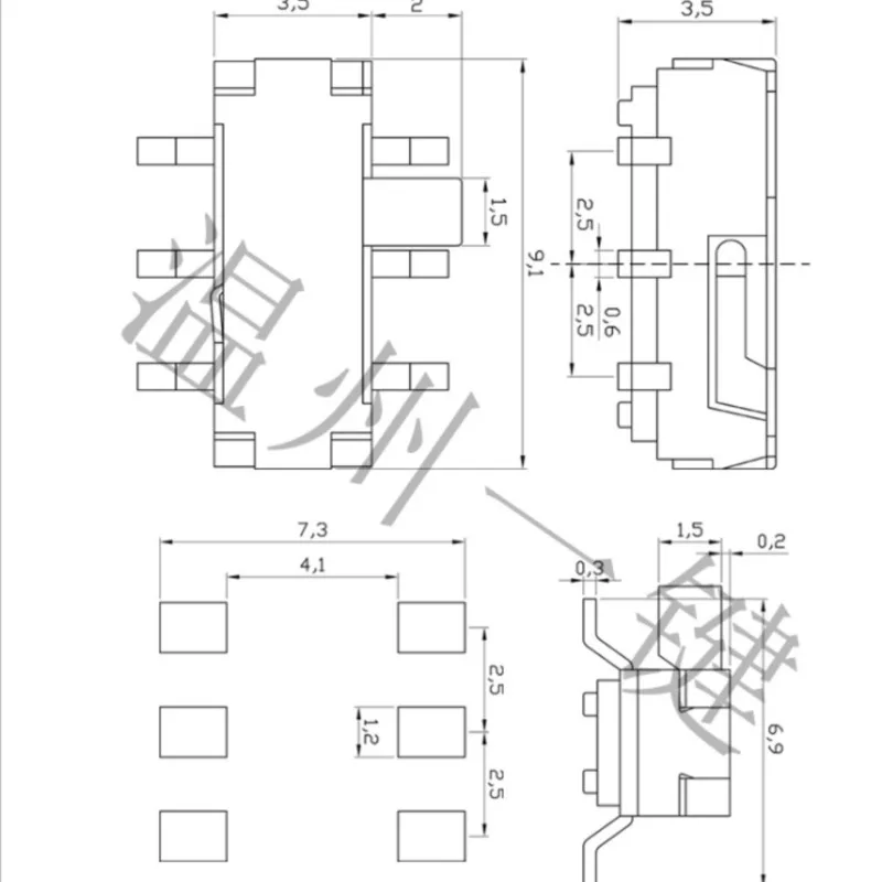 10PCS MSKT-22D14 MINI slide switch 2P2T DPDT SMD SMT 6 pin side slide mini toggle switches with fixed pin