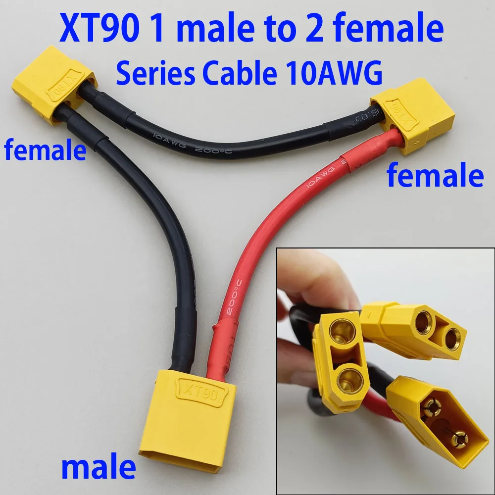 XT90 1 Male to 2 Female Connector 1 Female to 2 Male 10AWG Battery Adapter Series Y Shape RC Helicopter Connection Serial Cable
