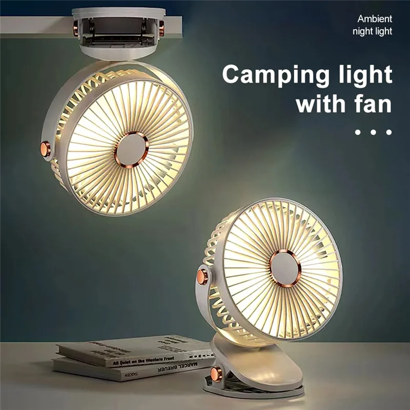 

ABRU-Portable LED Camping Fan With Night Light USB Rechargeable Desk Fan Silent Adjustable For Bedroom Office Outdoor
