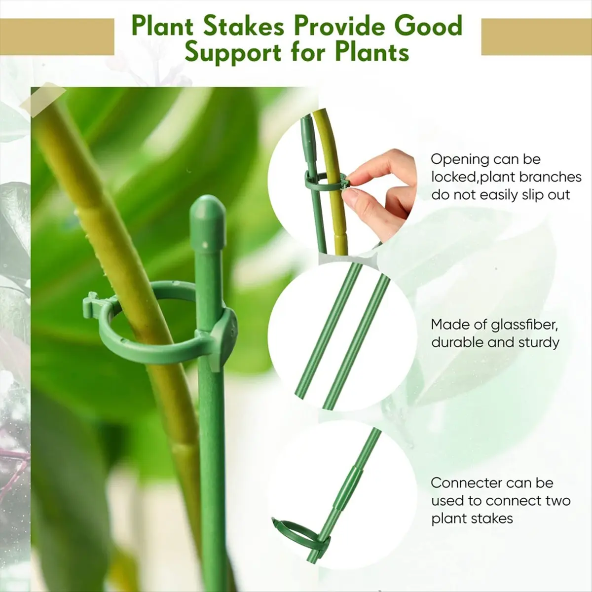 【ABFS】30 Pcs Adjustable Plant Support Stakes Garden Single Stem Support Stake with Plant Clips and Connect Pipe 11.8INCH