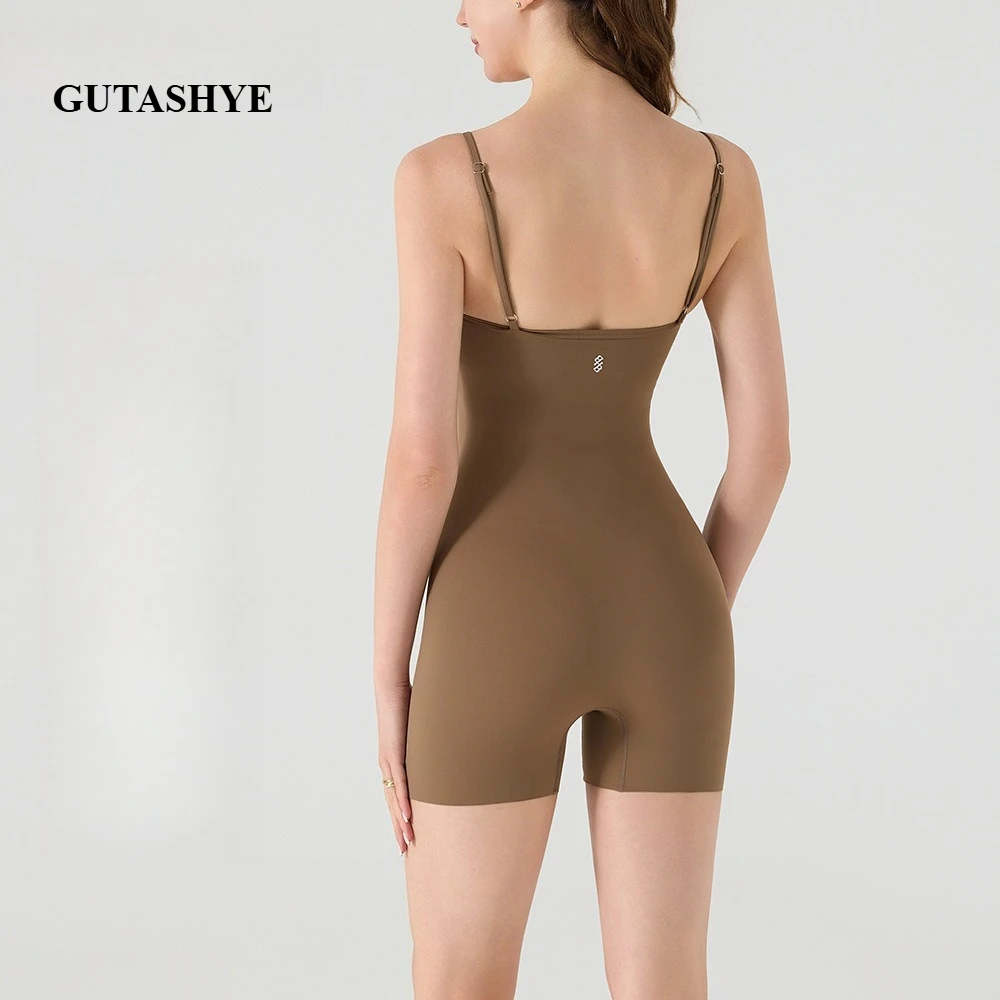 Cropped One Piece Yoga Jumpsuit Women Spaghetti Strap Crisscross Back Bodycon Gym Fitness Casual Yoga Wear